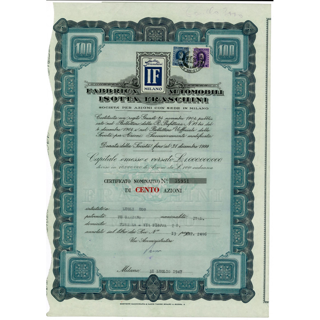 1947 - FABBRICA AUTOMOBILI ISOTTA FRASCHINI -...