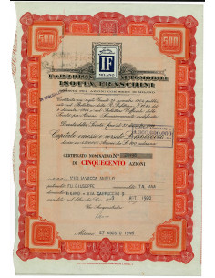 1946 - FABBRICA AUTOMOBILI ISOTTA FRASCHINI - 500 AZIONI...