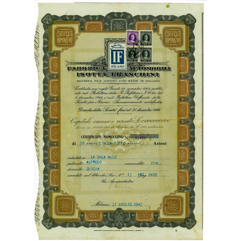 1947 - FABBRICA AUTOMOBILI ISOTTA FRASCHINI -...