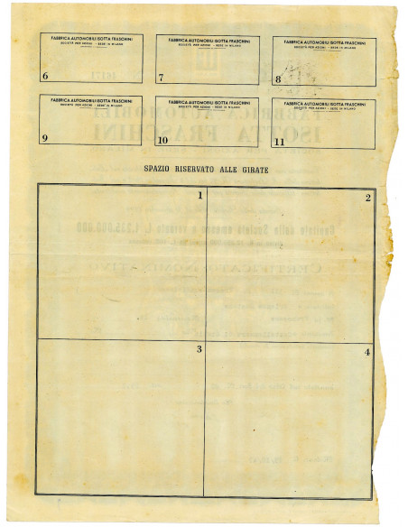 1947 - FABBRICA AUTOMOBILI ISOTTA FRASCHINI - CERTIF. NOMINATIVO BLU - MILANO