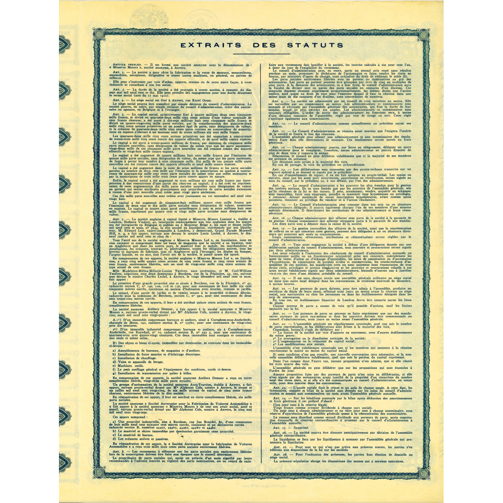 1903 - MINERVA MOTORS S.A. - PART SOCIALE CAP....