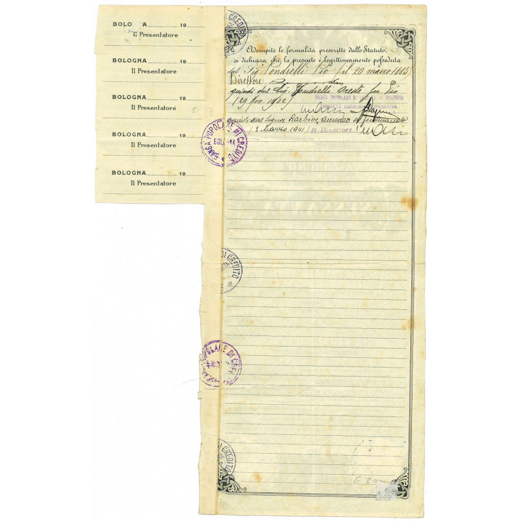 1882 - BANCA POPOLARE DI CREDITO IN BOLOGNA -...