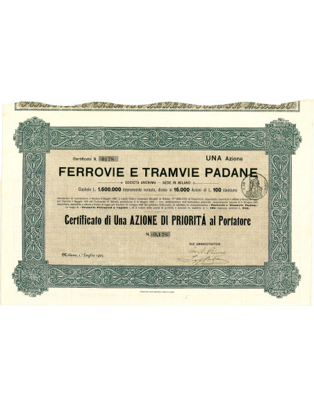 1907 - FERROVIE E TRAMVIE PADANE - 1 AZIONE - MILANO