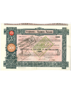1912 - FERROVIE E TRAMVIE PADANE - UNA OBBLIGAZIONE - MILANO