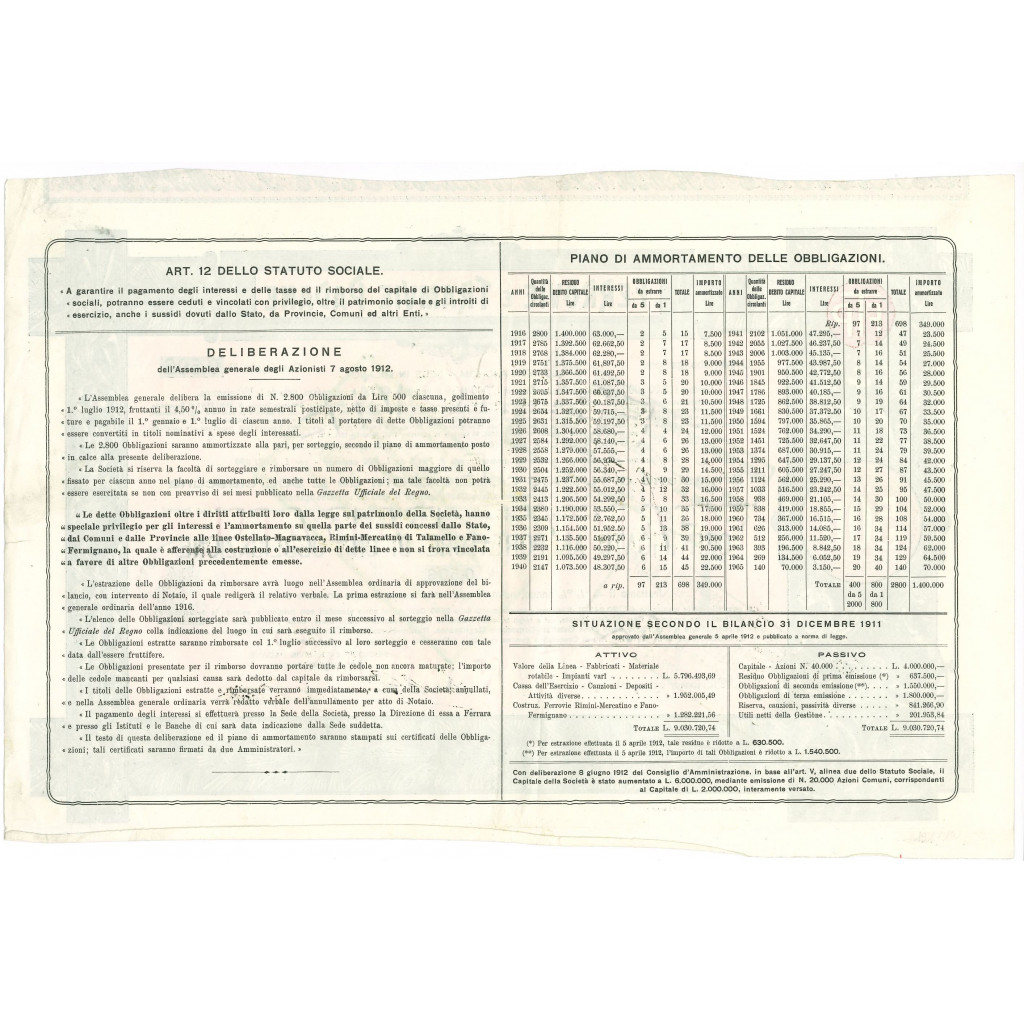 1912 - FERROVIE E TRAMVIE PADANE - UNA...