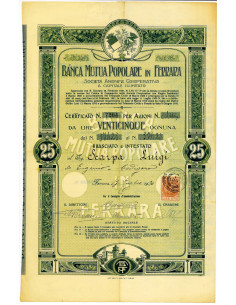 1920 - BANCA MUTUA POPOLARE IN FERRARA SA COOP. - 25...