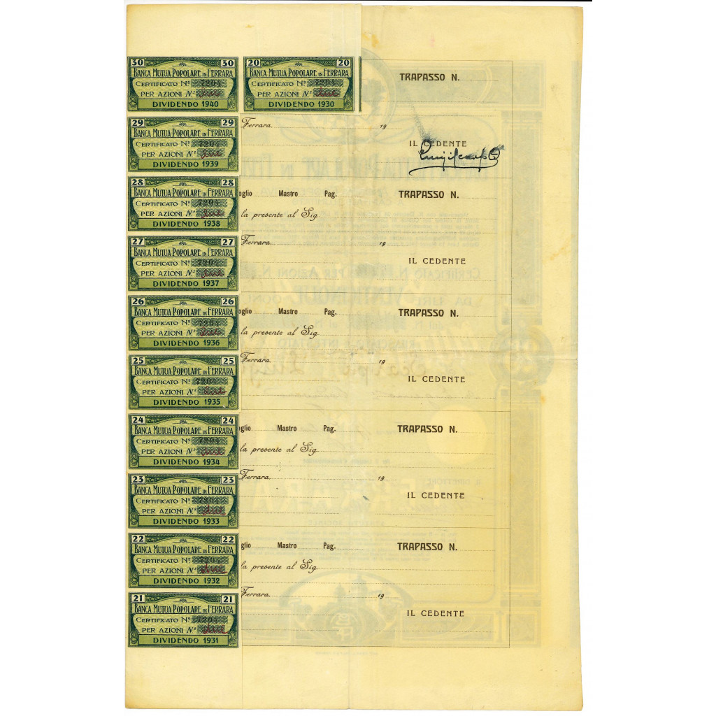 1920 - BANCA MUTUA POPOLARE IN FERRARA SA COOP....