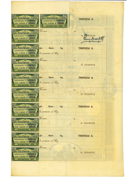 1920 - BANCA MUTUA POPOLARE IN FERRARA SA COOP. - 25 AZIONI - FERRARA