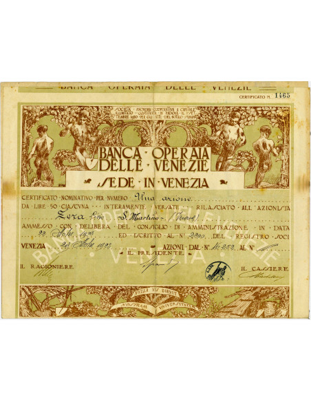 1923 - BANCA OPERAIA DELLE VENEZIE - 1 AZIONE - VENEZIA