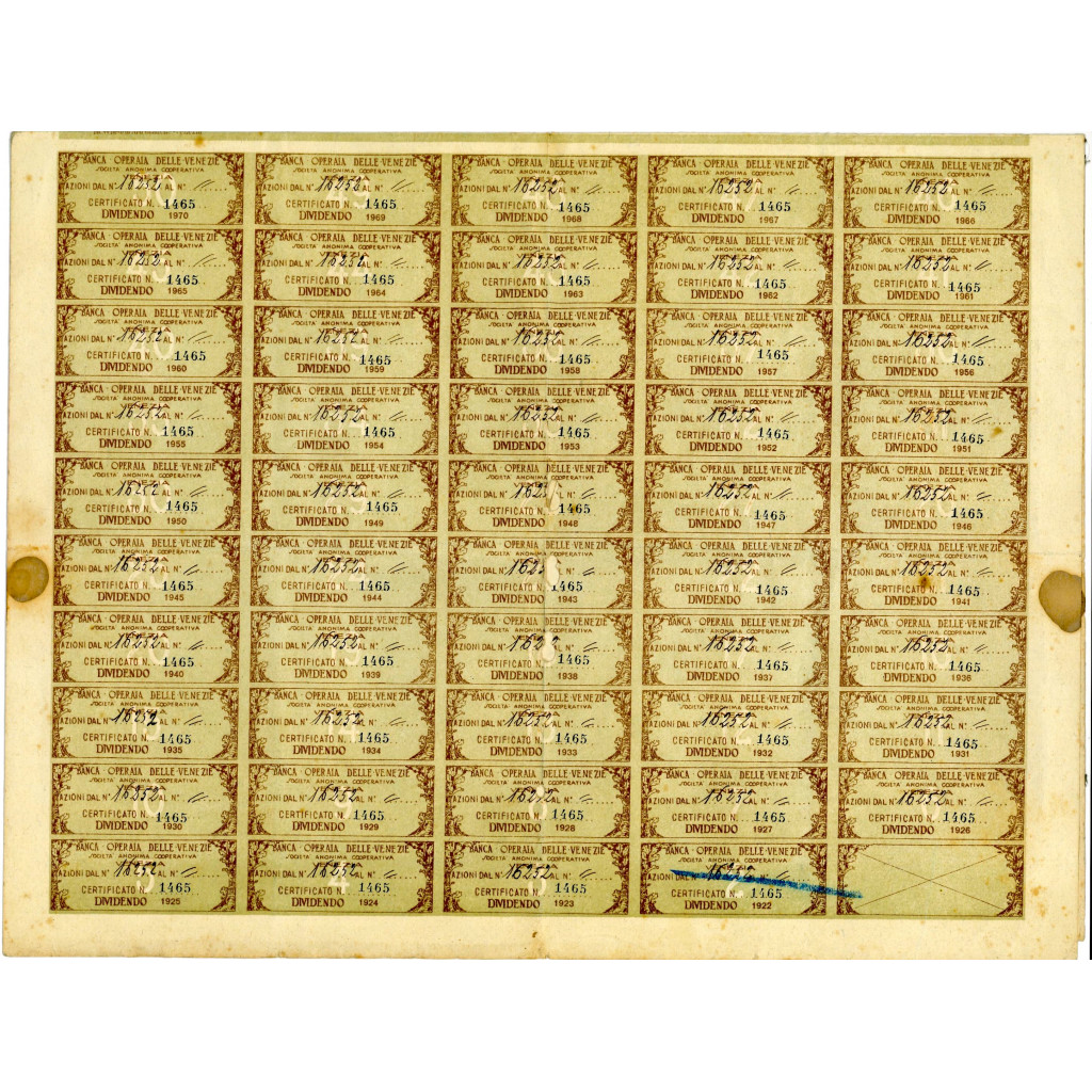 1923 - BANCA OPERAIA DELLE VENEZIE - 1 AZIONE -...