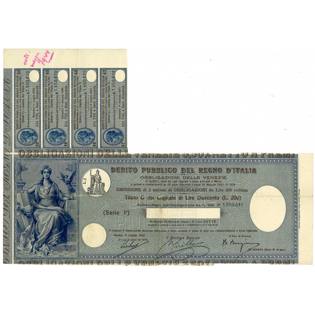 1923 - CERTIFICATO DA LIRE 200 - OBB. DELLE...