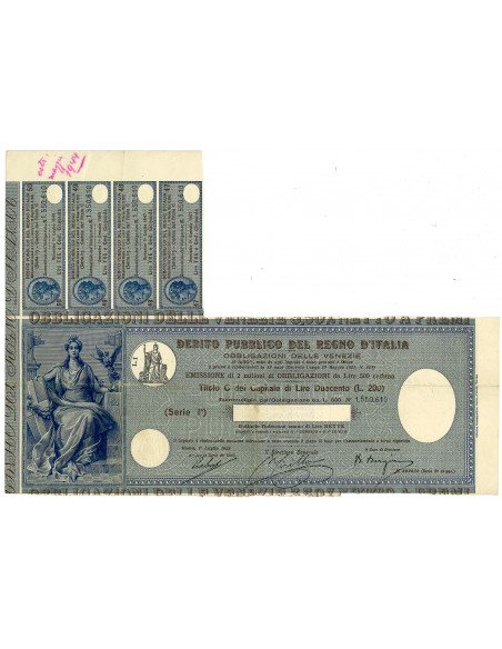 1923 - CERTIFICATO DA LIRE 200 - OBB. DELLE VENEZIE - ROMA