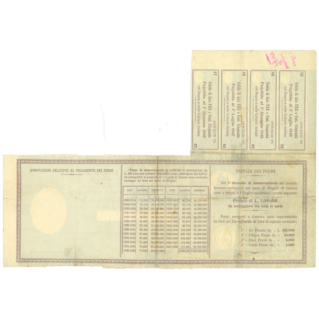1923 - CERTIFICATO DA LIRE 200 - OBB. DELLE...