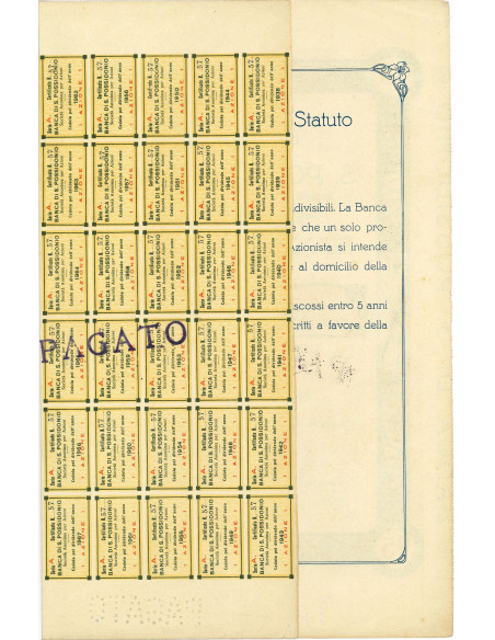 1925 - BANCA DI S. POSSIDONIO 1 AZIONE DA LIRE 25 ITALIANE