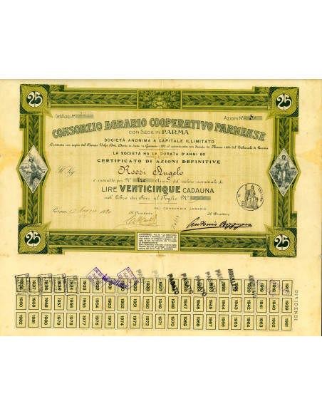 1920 - CONSORZIO AGRARIO COOP. PARMENSE lire 25 - PARMA