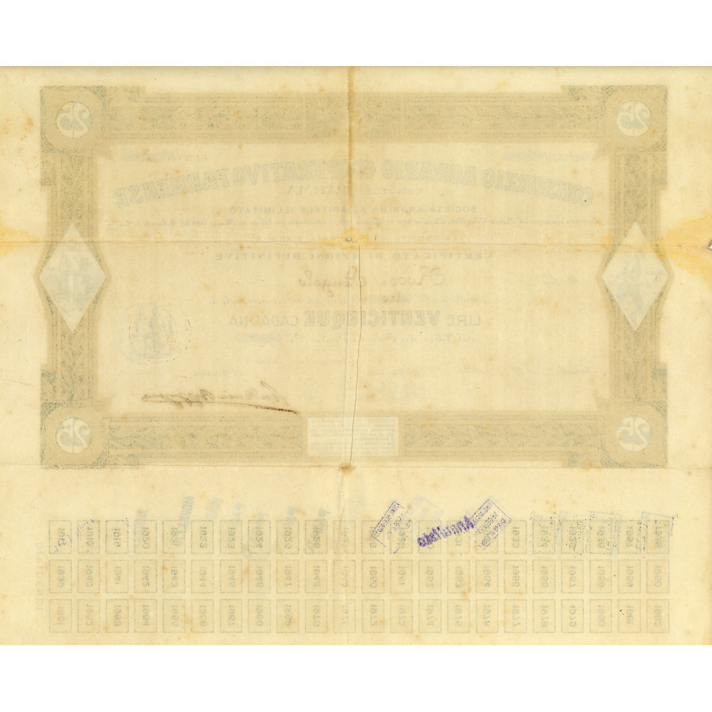 1920 - CONSORZIO AGRARIO COOP. PARMENSE lire 25...