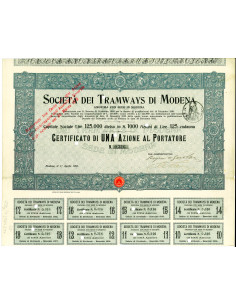 1906 - SOC. DEI TRAMWAYS DI MODENA - 1 AZIONE DI LIRE 125...