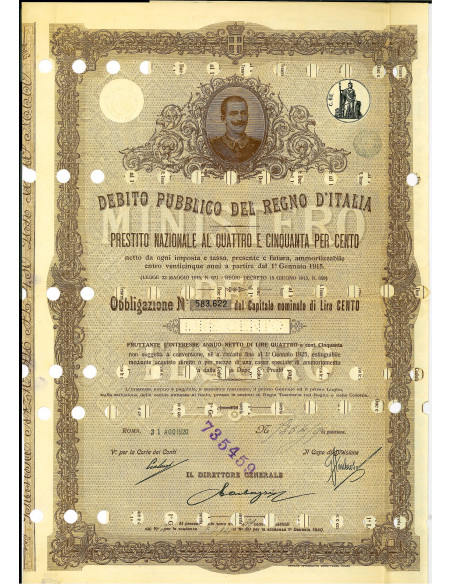 1920 - OBBLIGAZIONE LIRE 100 - REGNO D'ITALIA - ROMA
