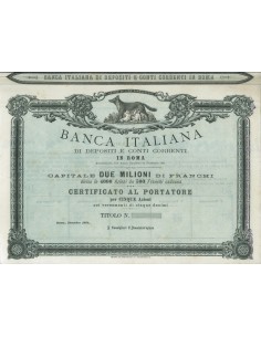 BANCA ITALIANA DI DEPOSITI E CONTI CORRENTI - 5 AZIONI ROMA 1882