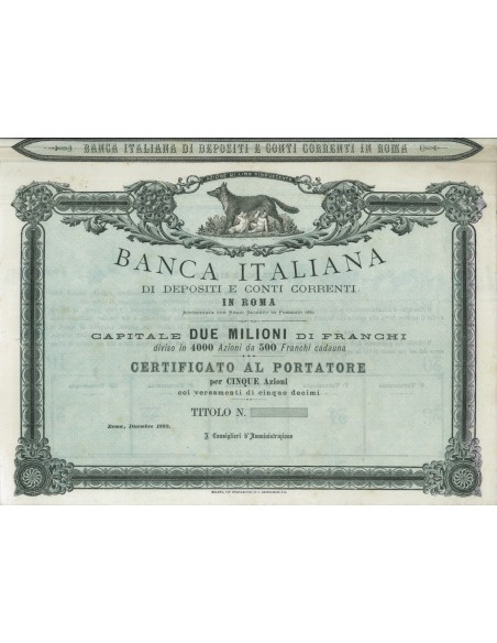 BANCA ITALIANA DI DEPOSITI E CONTI CORRENTI - 5 AZIONI ROMA 1882