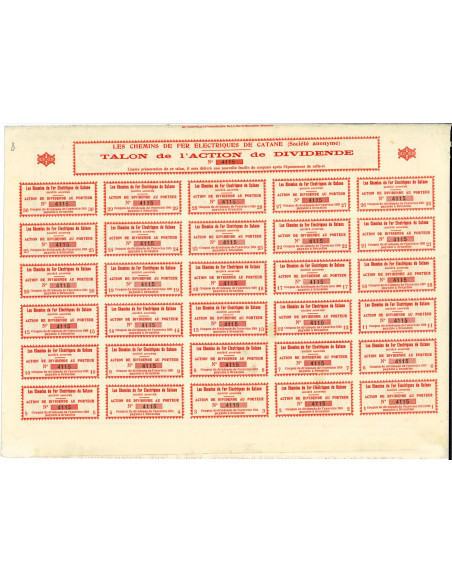 1904 - TRAMWAYS ET ECLAIRAGE ELECTRIQUES A CATANE Azione di dividendo al portatore
