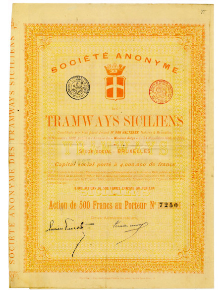 1888 - TRAMWAYS SICILIENS - AZIONE DA 500 FRS