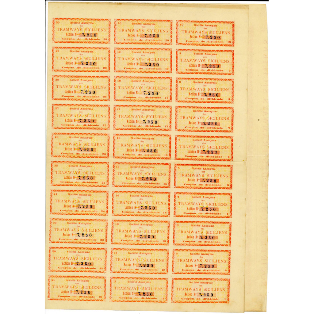 1888 - TRAMWAYS SICILIENS - AZIONE DA 500 FRS