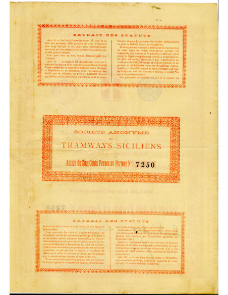 1888 - TRAMWAYS SICILIENS - AZIONE DA 500 FRS