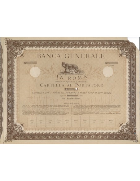 BANCA GENERALE IN ROMA - AZIONE ROMA 1871