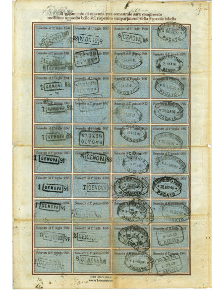 1879 - DEBITO PUBBLICO REGNO D'ITALIA VITTORIO EMANUELE II 5% RENDITA LIRE 40 - ROMA
