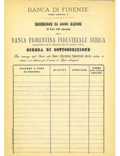 1872 - BANCA FIORENTINA INDUSTRIALE SERICA - SCHEDA... 2