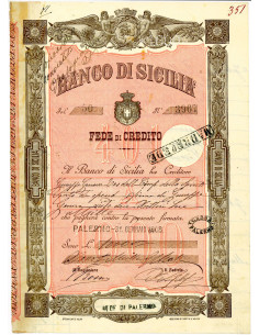 1922  - BANCO DI SICILIA - FEDE DI CREDITO 1000 LIRE -...