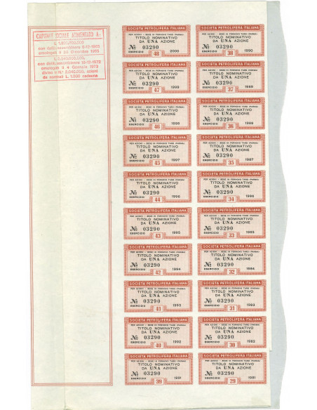 1973 - SOCIETA' PETROLIFERA ITALIANA - 1 AZIONE - FORNOVO TARO - FIRMA MORATTI