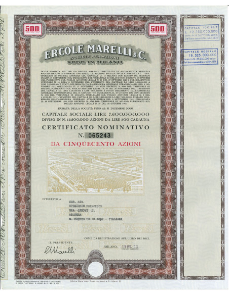 1973 - ERCOLE MARELLI & C. SPA - 500 AZIONI - MILANO