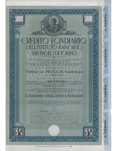 CREDITO FOND.'IST. BANCARIO SAN PAOLO TORINO 1000 CARTELLE 1905