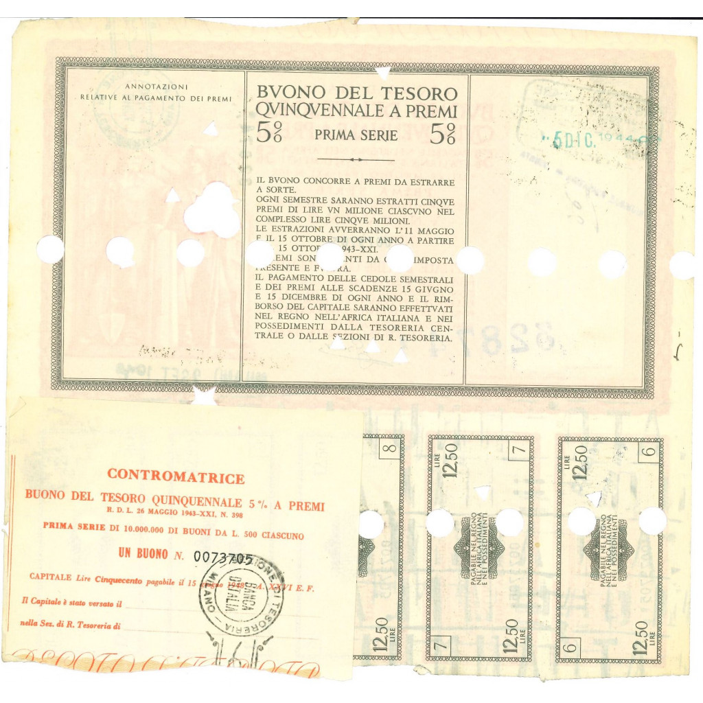 BUONO DEL TESORO QUINQUENNALE - SERIE PRIMA...