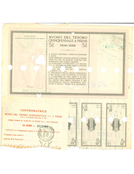 BUONO DEL TESORO QUINQUENNALE SERIE PRIMA MILANO 1948