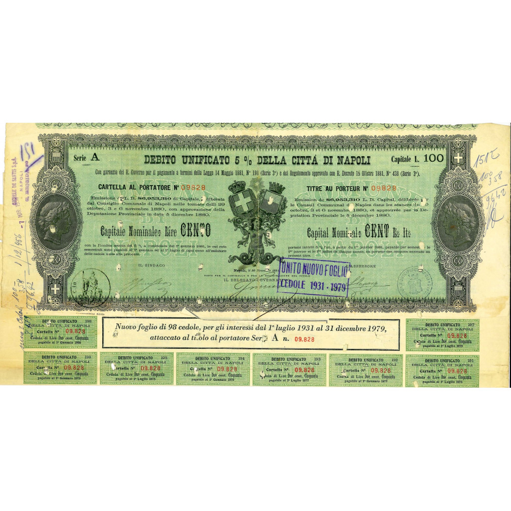 1881 - DEBITO UNIFICATO 5% - CITTA' DI NAPOLI -...