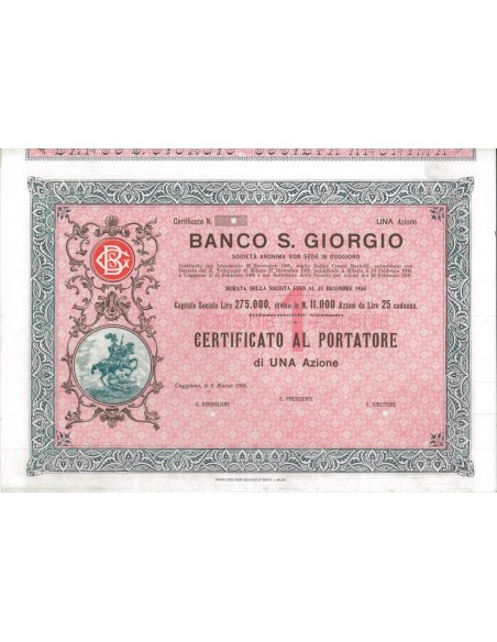BANCO S. GIORGIO - UNA AZIONE - CUGGIONO 1906