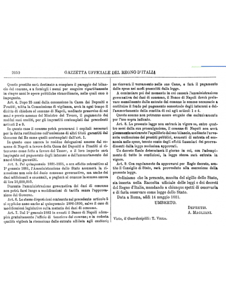 1881 - DEBITO UNIFICATO 5% - CITTA' DI NAPOLI - CARTELLA DA LIRE 100