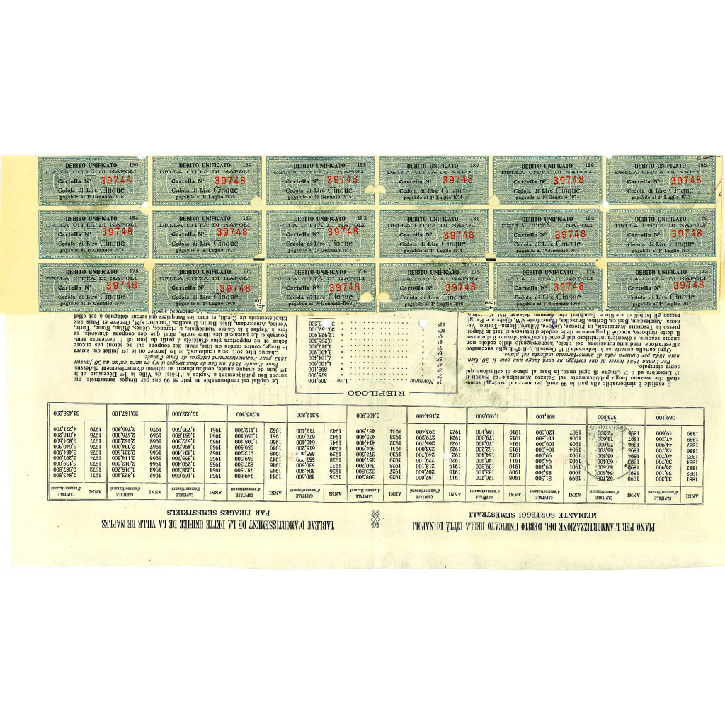 1939 - DEBITO UNIFICATO 5% - CITTA' DI NAPOLI -...