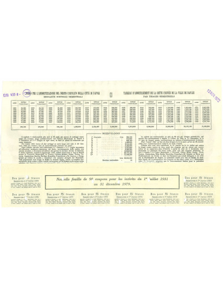 1970 - DEBITO UNIFICATO 5% - CITTA' DI NAPOLI - CARTELLA DA LIRE 200