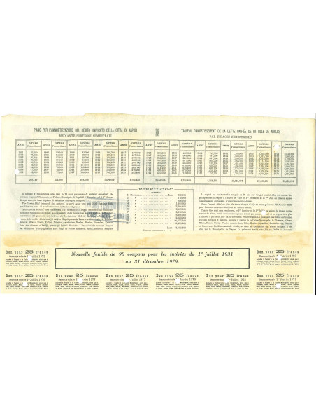 1963 - DEBITO UNIFICATO 5% - CITTA' DI NAPOLI - CARTELLA DA LIRE 1.000