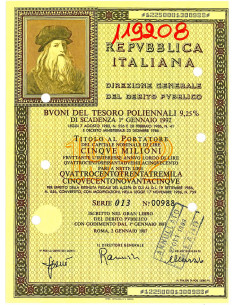 1987 - BTP POLIENNALI SERIE 013 LIRE 5 MILIONI - ROMA...