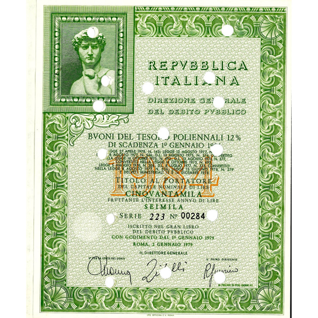 BTP POLIENNALI SERIE 230 50000 LIRE ROMA 1979