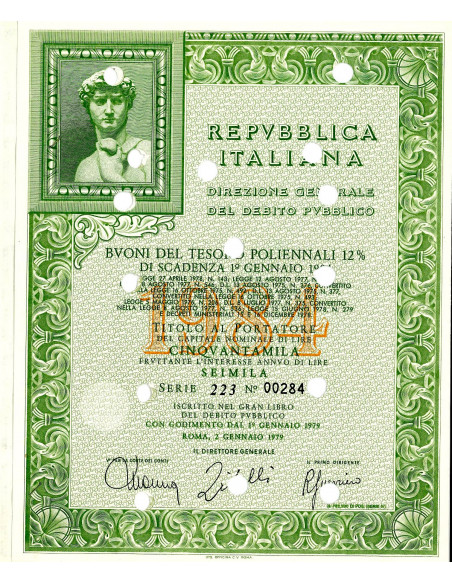 BTP POLIENNALI SERIE 230 50000 LIRE ROMA 1979