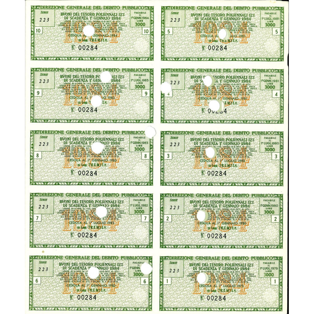 BTP POLIENNALI SERIE 230 50000 LIRE ROMA 1979
