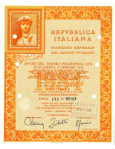 1979 - BTP POLIENNALI SERIE 153 LIRE 20000 - ROMA (David di Michelangelo Buonarroti)