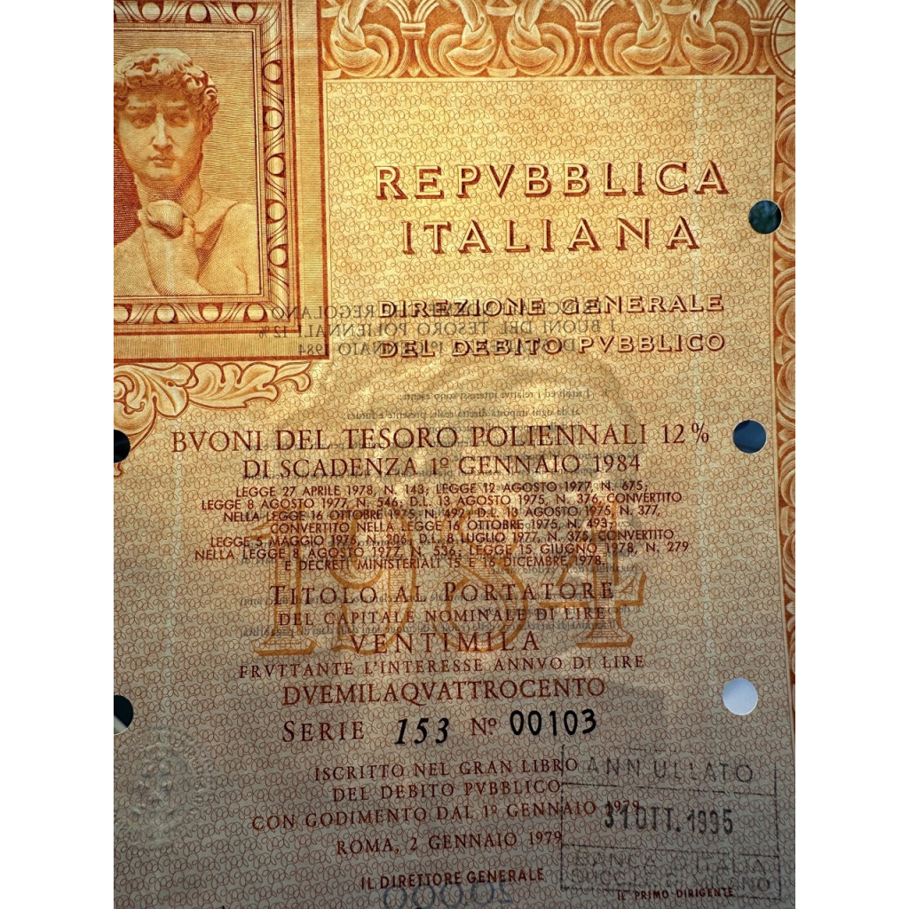 1979 - BTP POLIENNALI SERIE 153 LIRE 20000 -...