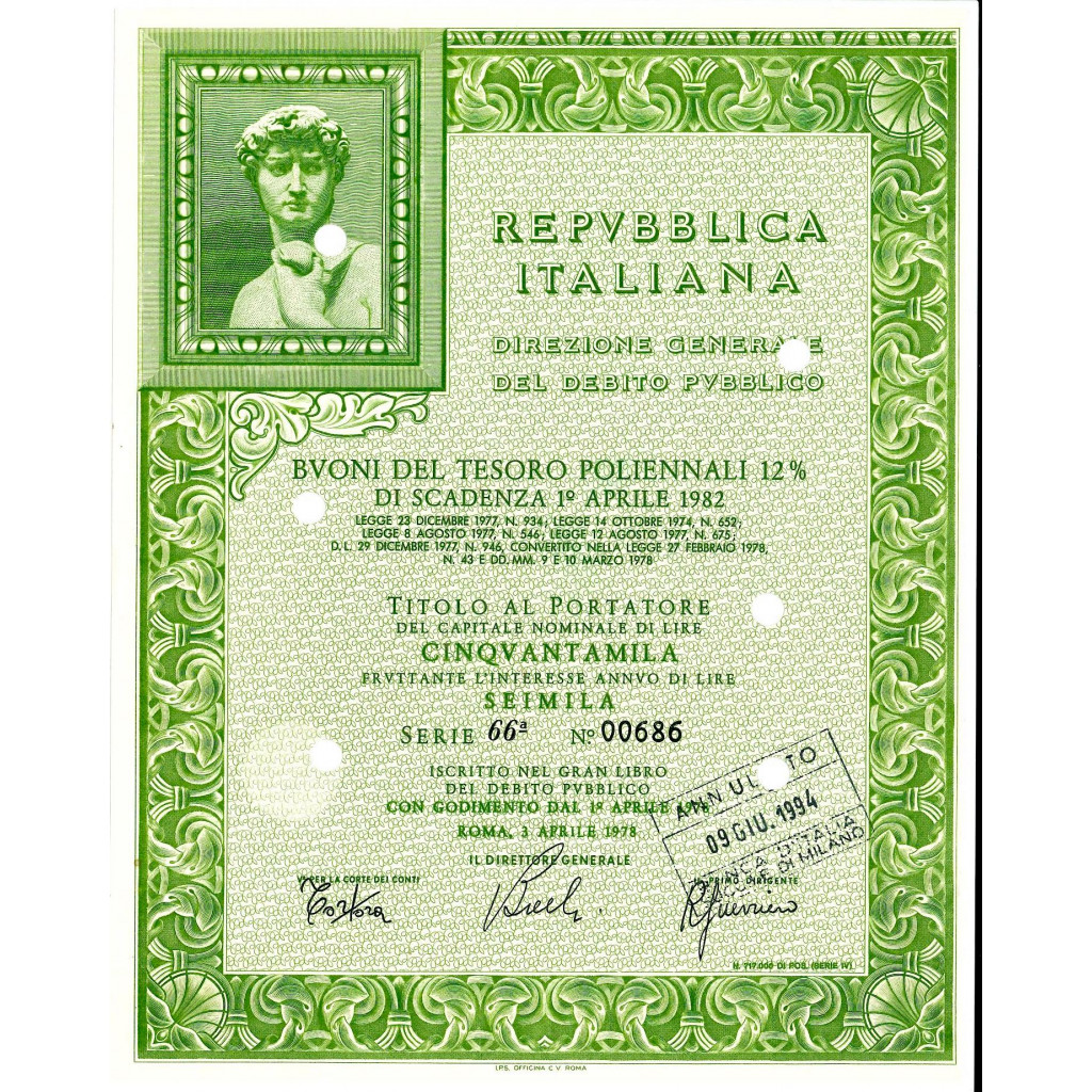 1978 - BTP POLIENNALI SERIE 15ESIMA - 50000...